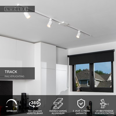 Lucide TRACK NIGEL Railspot - 1-fase Railsysteem / Railverlichting - 1xGU10 - Wit (Uitbreiding)